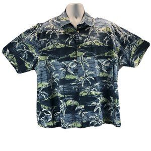 Natural Issue Men Button Up Sz XL Blue Tropical Palm Hawaiian Soft Washed Cotton
